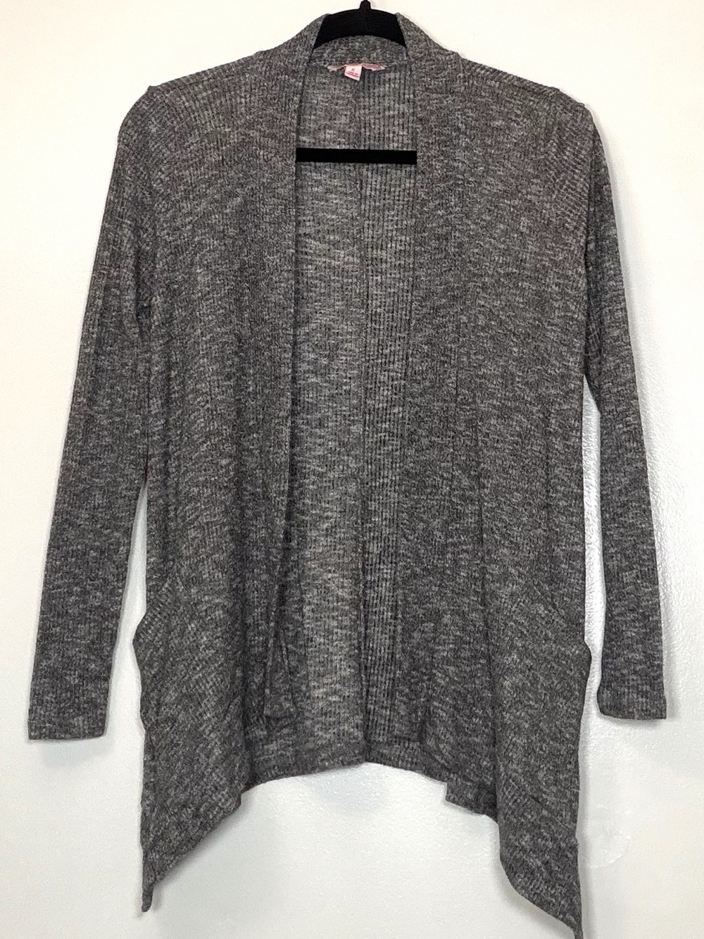Candie's Heather Gray Open-Front Draped Cardigan
